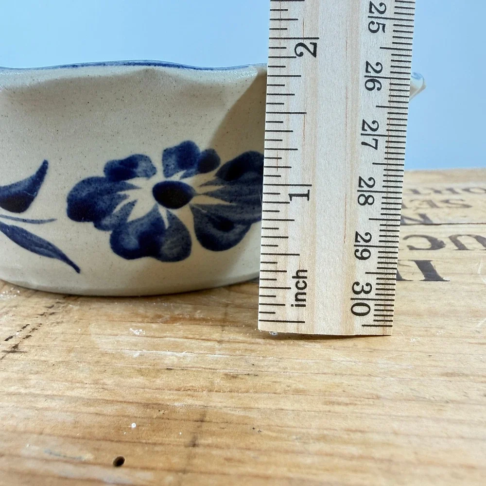 Williamsburg Pottery Chamberstick Candle Holder Cream Blue Floral Stoneware